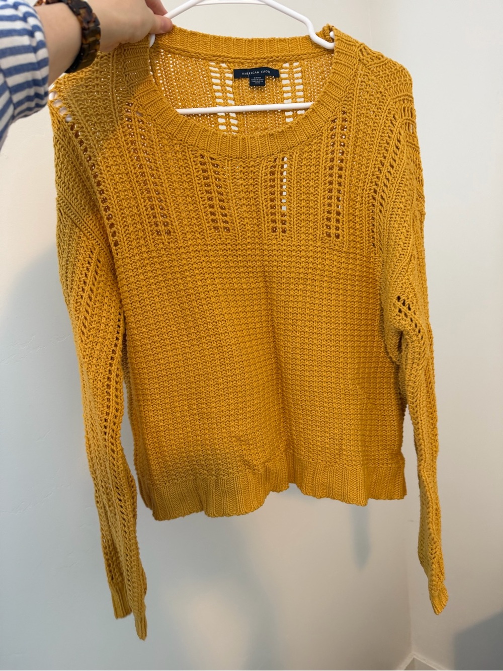 Mustard Open-Knit Crewneck Sweater